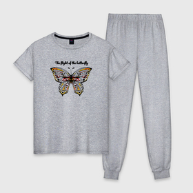 Женская пижама хлопок с принтом The flight of the butterfly в Белгороде, 100% хлопок | брюки и футболка прямого кроя, без карманов, на брюках мягкая резинка на поясе и по низу штанин | Тематика изображения на принте: 