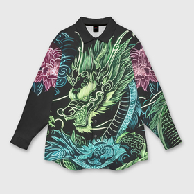 Мужская рубашка oversize 3D с принтом Ирезуми   неоновый японский дракон в Санкт-Петербурге,  |  | Тематика изображения на принте: 