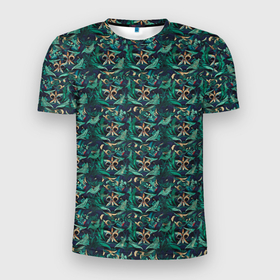 Мужская футболка 3D Slim с принтом Luxury green abstract pattern , 100% полиэстер с улучшенными характеристиками | приталенный силуэт, круглая горловина, широкие плечи, сужается к линии бедра | 