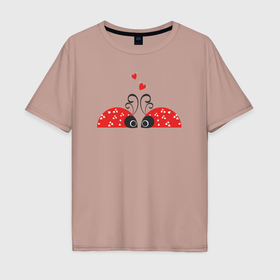 Мужская футболка хлопок Oversize с принтом Свидание жуков в Екатеринбурге, 100% хлопок | свободный крой, круглый ворот, “спинка” длиннее передней части | Тематика изображения на принте: 