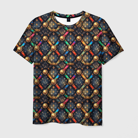Мужская футболка 3D с принтом Luxury abstract  geometry  pattern в Новосибирске, 100% полиэфир | прямой крой, круглый вырез горловины, длина до линии бедер | Тематика изображения на принте: 
