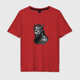 Мужская футболка хлопок Oversize с принтом Портрет сурового викинга в Тюмени, 100% хлопок | свободный крой, круглый ворот, “спинка” длиннее передней части | Тематика изображения на принте: 