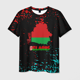 Мужская футболка 3D с принтом Belarus страна краски , 100% полиэфир | прямой крой, круглый вырез горловины, длина до линии бедер | 