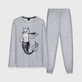Мужская пижама с лонгсливом хлопок с принтом Кошка русалка в Петрозаводске,  |  | 
