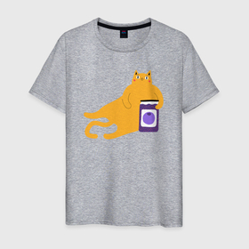 Мужская футболка хлопок с принтом Котик с банкой варенья в Тюмени, 100% хлопок | прямой крой, круглый вырез горловины, длина до линии бедер, слегка спущенное плечо. | 