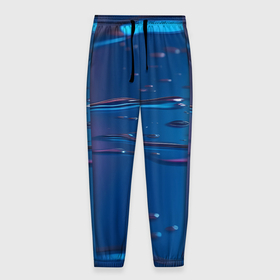Мужские брюки 3D с принтом Неоновая поверхность синяя с каплями воды в Белгороде, 100% полиэстер | манжеты по низу, эластичный пояс регулируется шнурком, по бокам два кармана без застежек, внутренняя часть кармана из мелкой сетки | 