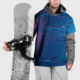 Накидка на куртку 3D с принтом Неоновая поверхность синяя с каплями воды в Тюмени, 100% полиэстер |  | Тематика изображения на принте: 