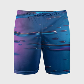 Мужские шорты спортивные с принтом Неоновая поверхность синяя с каплями воды в Тюмени,  |  | 