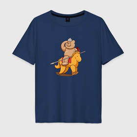 Мужская футболка хлопок Oversize с принтом Медведь богатырь воин защитник на коне в Курске, 100% хлопок | свободный крой, круглый ворот, “спинка” длиннее передней части | Тематика изображения на принте: 