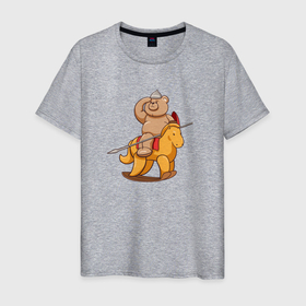 Мужская футболка хлопок с принтом Медведь богатырь воин защитник на коне в Санкт-Петербурге, 100% хлопок | прямой крой, круглый вырез горловины, длина до линии бедер, слегка спущенное плечо. | 