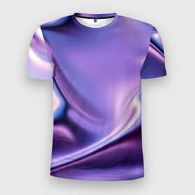 Мужская футболка 3D Slim с принтом Голография   изгибающийся металлический фиолетовый в Тюмени, 100% полиэстер с улучшенными характеристиками | приталенный силуэт, круглая горловина, широкие плечи, сужается к линии бедра | Тематика изображения на принте: 