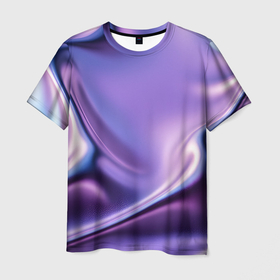 Мужская футболка 3D с принтом Голография   изгибающийся металлический фиолетовый в Тюмени, 100% полиэфир | прямой крой, круглый вырез горловины, длина до линии бедер | Тематика изображения на принте: 
