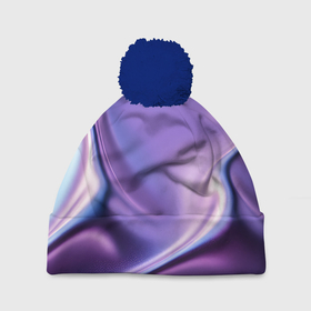 Шапка 3D c помпоном с принтом Голография   изгибающийся металлический фиолетовый в Тюмени, 100% полиэстер | универсальный размер, печать по всей поверхности изделия | Тематика изображения на принте: 