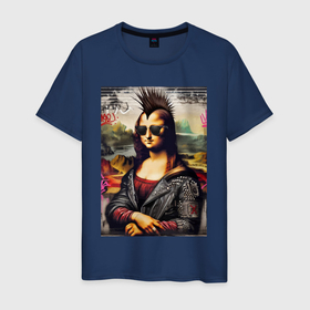 Мужская футболка хлопок с принтом Mona Lisa   punk в Екатеринбурге, 100% хлопок | прямой крой, круглый вырез горловины, длина до линии бедер, слегка спущенное плечо. | 