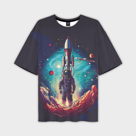Мужская футболка oversize 3D с принтом Космонавт и ракета в космосе в Екатеринбурге,  |  | 