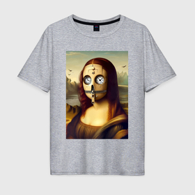 Мужская футболка хлопок Oversize с принтом Mona Lisa in a mask   steampunk , 100% хлопок | свободный крой, круглый ворот, “спинка” длиннее передней части | Тематика изображения на принте: 