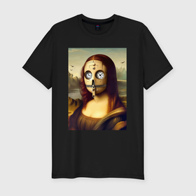 Мужская футболка хлопок Slim с принтом Mona Lisa in a mask   steampunk , 92% хлопок, 8% лайкра | приталенный силуэт, круглый вырез ворота, длина до линии бедра, короткий рукав | Тематика изображения на принте: 