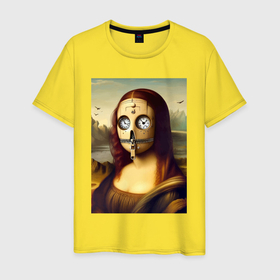 Мужская футболка хлопок с принтом Mona Lisa in a mask   steampunk в Тюмени, 100% хлопок | прямой крой, круглый вырез горловины, длина до линии бедер, слегка спущенное плечо. | 