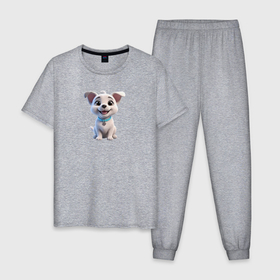 Мужская пижама хлопок с принтом Белый милый щенок в Екатеринбурге, 100% хлопок | брюки и футболка прямого кроя, без карманов, на брюках мягкая резинка на поясе и по низу штанин
 | 