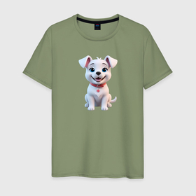 Мужская футболка хлопок с принтом Милый щенок в Екатеринбурге, 100% хлопок | прямой крой, круглый вырез горловины, длина до линии бедер, слегка спущенное плечо. | 