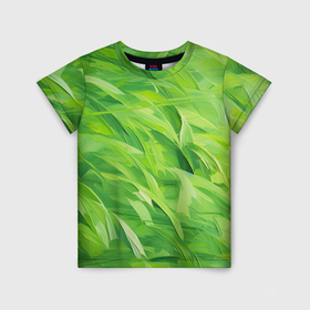 Детская футболка 3D с принтом Зеленые мазки в Екатеринбурге, 100% гипоаллергенный полиэфир | прямой крой, круглый вырез горловины, длина до линии бедер, чуть спущенное плечо, ткань немного тянется | 