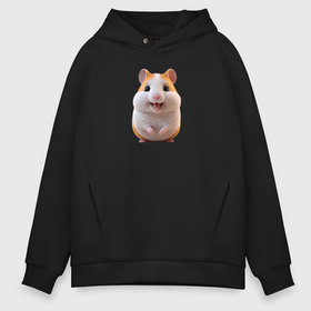 Мужское худи Oversize хлопок с принтом Веселый хомяк в Ухте, френч-терри — 70% хлопок, 30% полиэстер. Мягкий теплый начес внутри —100% хлопок | боковые карманы, эластичные манжеты и нижняя кромка, капюшон на магнитной кнопке | 