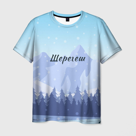 Мужская футболка 3D с принтом Шерегеш горы пейзаж в Кировске, 100% полиэфир | прямой крой, круглый вырез горловины, длина до линии бедер | Тематика изображения на принте: 