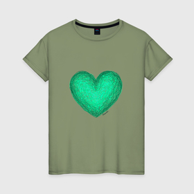Женская футболка хлопок с принтом Рисунок сердце бирюзового цвета в Кировске, 100% хлопок | прямой крой, круглый вырез горловины, длина до линии бедер, слегка спущенное плечо | 