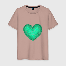 Мужская футболка хлопок с принтом Рисунок сердце бирюзового цвета , 100% хлопок | прямой крой, круглый вырез горловины, длина до линии бедер, слегка спущенное плечо. | 