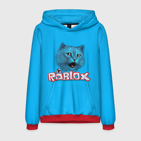 Мужская толстовка 3D с принтом Roblox синий кот в Белгороде, 100% полиэстер | двухслойный капюшон со шнурком для регулировки, мягкие манжеты на рукавах и по низу толстовки, спереди карман-кенгуру с мягким внутренним слоем. | 