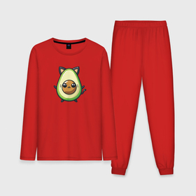 Мужская пижама с лонгсливом хлопок с принтом Мультяшный авокадо котик в Кировске,  |  | 