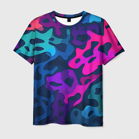Мужская футболка 3D с принтом Кислотная яркая абстракция в камуфляжном стиле  разноцветные  оттенки в Екатеринбурге, 100% полиэфир | прямой крой, круглый вырез горловины, длина до линии бедер | 
