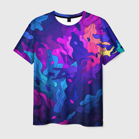 Мужская футболка 3D с принтом Кислотная   яркая  абстракция  в  камуфляжном  стиле  разноцветные  оттенки в Курске, 100% полиэфир | прямой крой, круглый вырез горловины, длина до линии бедер | 