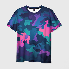 Мужская футболка 3D с принтом Кислотная   яркая  абстракция  в  камуфляжном  стиле  разноцветные   оттенки в Санкт-Петербурге, 100% полиэфир | прямой крой, круглый вырез горловины, длина до линии бедер | 
