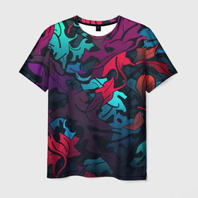 Мужская футболка 3D с принтом Кислотная   яркая  абстракция  в  камуфляжном  стиле   разноцветные   оттенки в Екатеринбурге, 100% полиэфир | прямой крой, круглый вырез горловины, длина до линии бедер | 