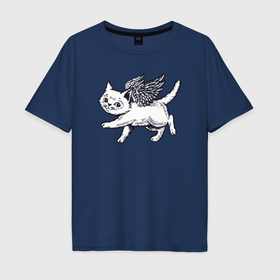 Мужская футболка хлопок Oversize с принтом Angel cat в Курске, 100% хлопок | свободный крой, круглый ворот, “спинка” длиннее передней части | Тематика изображения на принте: 