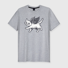 Мужская футболка хлопок Slim с принтом Angel cat в Курске, 92% хлопок, 8% лайкра | приталенный силуэт, круглый вырез ворота, длина до линии бедра, короткий рукав | Тематика изображения на принте: 