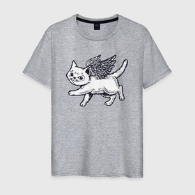 Мужская футболка хлопок с принтом Angel cat в Курске, 100% хлопок | прямой крой, круглый вырез горловины, длина до линии бедер, слегка спущенное плечо. | Тематика изображения на принте: 
