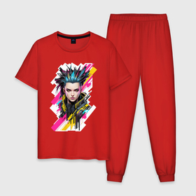 Мужская пижама хлопок с принтом Портрет девушки Cyberpunk 2077 в Курске, 100% хлопок | брюки и футболка прямого кроя, без карманов, на брюках мягкая резинка на поясе и по низу штанин
 | 