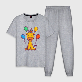 Мужская пижама хлопок с принтом Праздник у жирафа в Кировске, 100% хлопок | брюки и футболка прямого кроя, без карманов, на брюках мягкая резинка на поясе и по низу штанин
 | 