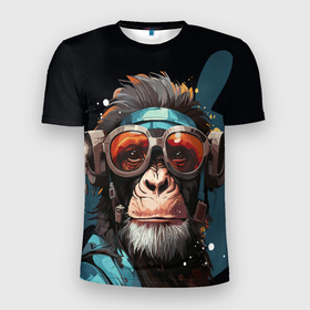 Мужская футболка 3D Slim с принтом Крутая обезьяна в очках в Кировске, 100% полиэстер с улучшенными характеристиками | приталенный силуэт, круглая горловина, широкие плечи, сужается к линии бедра | 