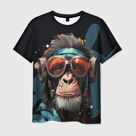 Мужская футболка 3D с принтом Крутая обезьяна в очках в Петрозаводске, 100% полиэфир | прямой крой, круглый вырез горловины, длина до линии бедер | 
