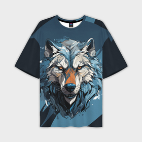 Мужская футболка oversize 3D с принтом Красивый грозный волк в Петрозаводске,  |  | 