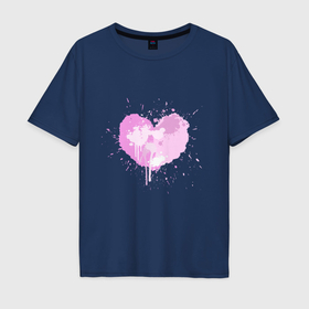 Мужская футболка хлопок Oversize с принтом Сердце из розовых клякс , 100% хлопок | свободный крой, круглый ворот, “спинка” длиннее передней части | 
