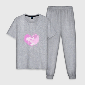 Мужская пижама хлопок с принтом Сердце из розовых клякс в Курске, 100% хлопок | брюки и футболка прямого кроя, без карманов, на брюках мягкая резинка на поясе и по низу штанин
 | 
