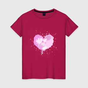 Женская футболка хлопок с принтом Сердце из розовых клякс , 100% хлопок | прямой крой, круглый вырез горловины, длина до линии бедер, слегка спущенное плечо | 