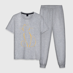 Мужская пижама хлопок с принтом Кошечка минимализм в Петрозаводске, 100% хлопок | брюки и футболка прямого кроя, без карманов, на брюках мягкая резинка на поясе и по низу штанин
 | 