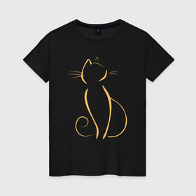 Женская футболка хлопок с принтом Кошечка минимализм в Петрозаводске, 100% хлопок | прямой крой, круглый вырез горловины, длина до линии бедер, слегка спущенное плечо | 