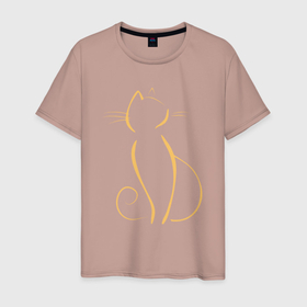 Мужская футболка хлопок с принтом Кошечка минимализм в Петрозаводске, 100% хлопок | прямой крой, круглый вырез горловины, длина до линии бедер, слегка спущенное плечо. | 