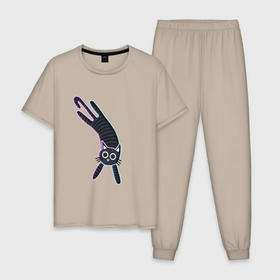 Мужская пижама хлопок с принтом Little kitten в Тюмени, 100% хлопок | брюки и футболка прямого кроя, без карманов, на брюках мягкая резинка на поясе и по низу штанин
 | Тематика изображения на принте: 